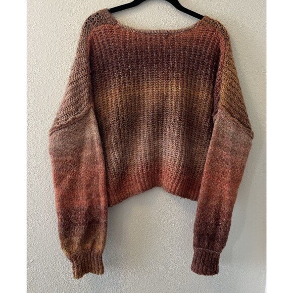 Rewind Women's Sweater Size XL Ombre Brown Tones Oversized Balloon Sleeves Boho - Picture 7 of 12